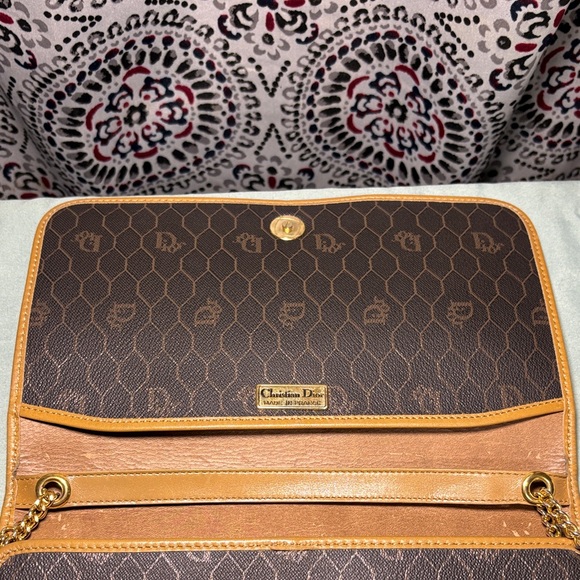 Vintage Christian Dior Honeycomb Chain Crossbody Bag - Brown & Tan - Picture 5 of 11
